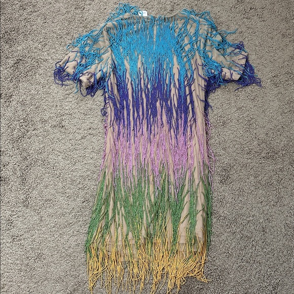 NWT Nasty Gal Rainbow Tassel Fringe Shift Dress - Picture 10 of 16